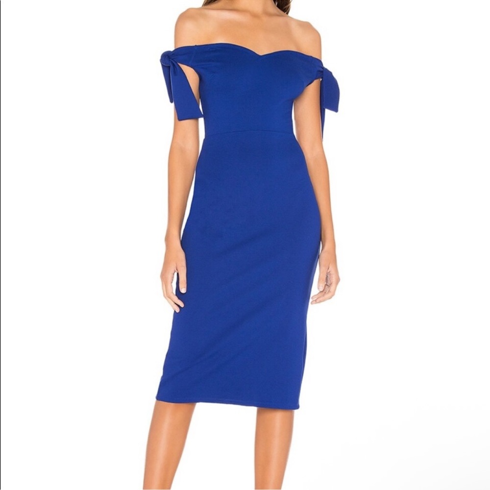 Superdown x Revolve Shae Off The Shoulder Cocktail Midi Dress Royal Cobalt Blue
